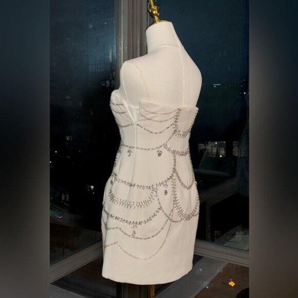 🆕 SIMKHAI 🧿 NWOT Arta Crystal Embellished Bustier Mini Dress, White, Sz US 2 - Picture 8 of 16